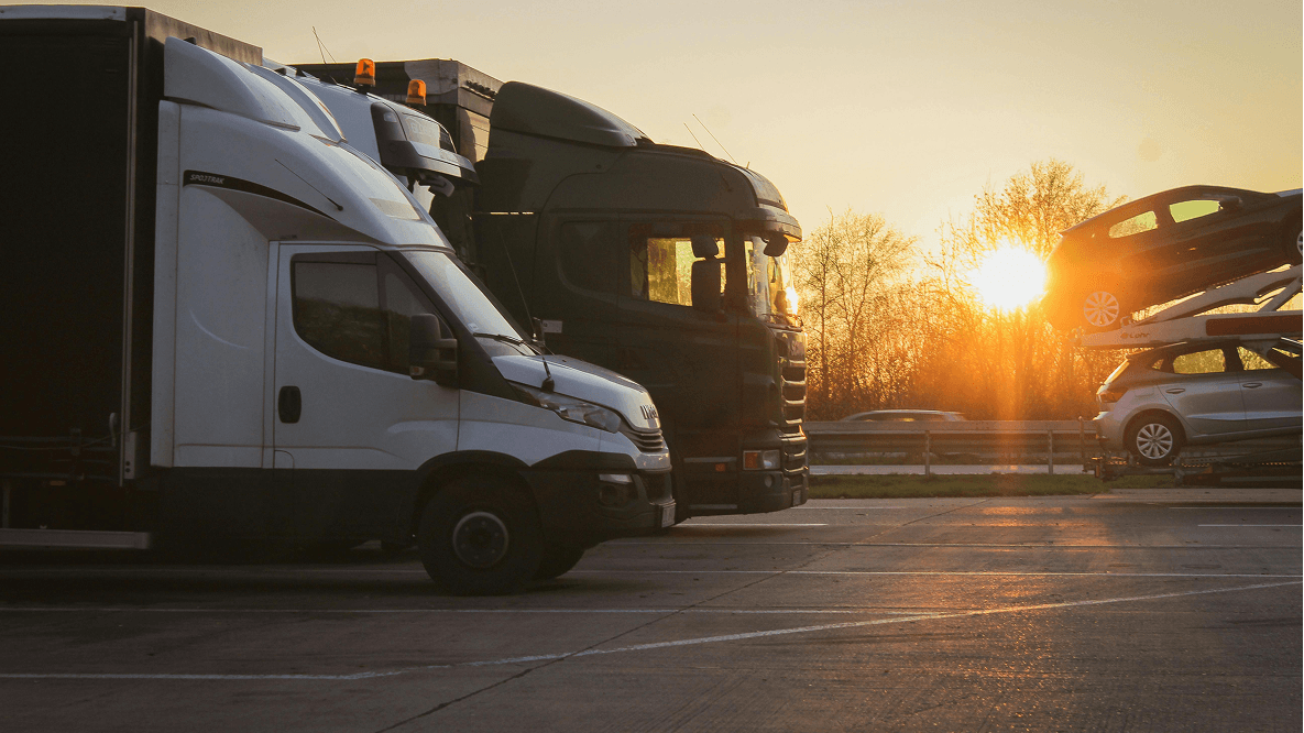 Trucks in a parking lot